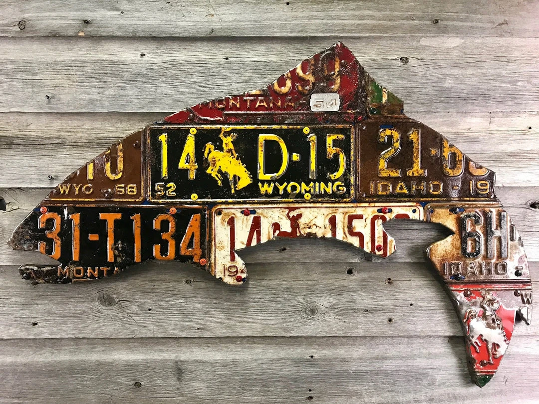 Cody Richardson Art - Antique Mixed Western State Trout License Plate Art Gifts 3 Cody Richardson Art - Antique Mixed Western State Trout License Plate Art Gifts