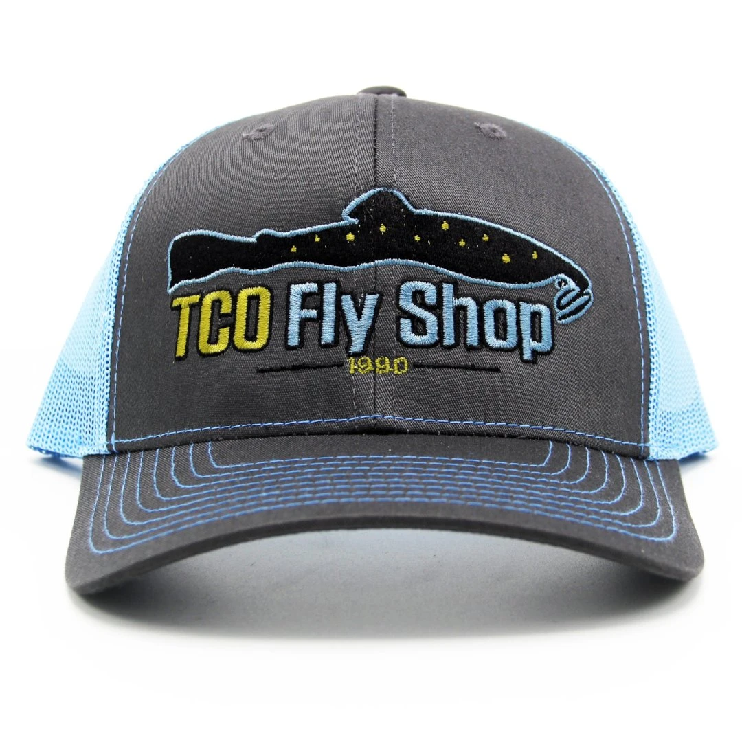 TCO Fly Shop Logo Hat Trucker - Charcoal/Columbia Blue Socks Hats Gloves 5 TCO Fly Shop Logo Hat Trucker - Charcoal/Columbia Blue Socks Hats Gloves