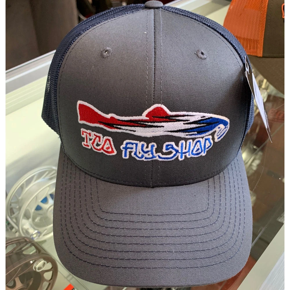 TCO Fly Shop Steal Your Fish Trucker - Charcoal/Columbia Blue Socks Hats Gloves 4 TCO Fly Shop Steal Your Fish Trucker - Charcoal/Columbia Blue Socks Hats Gloves
