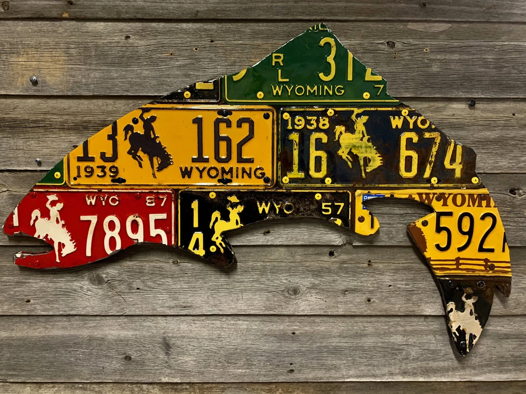 Gifts Cody Richardson Art - Wyoming Antique Trout License Plate Art 3 Gifts Cody Richardson Art - Wyoming Antique Trout License Plate Art